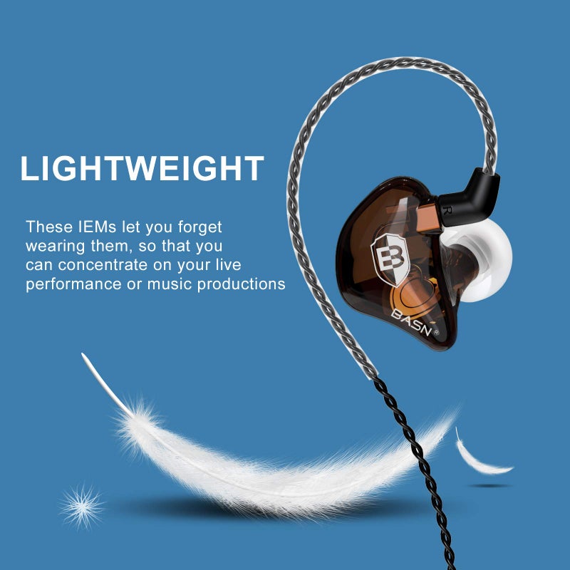 BASN Bsinger BC100 in Ear Monitor Headphones Universal Fit Noise Isolating IEM Earphones for Musicians Singers Studio Audiophiles (Brown) - Image 4